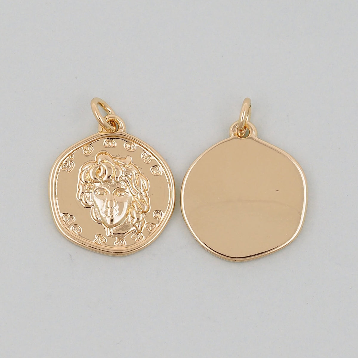 Gold Geometry Charms,18K Gold Filled Round Greece Coin Pendant,geometry Charm Bracelet Necklace for DIY Jewelry Making Supply