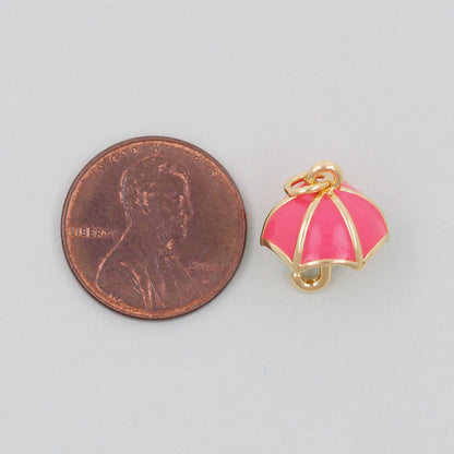 Gold Umbrella Charms,18K Gold Filled Umbrella Pendant,Enamel Charm Bracelet Necklace for DIY Jewelry Making Supply