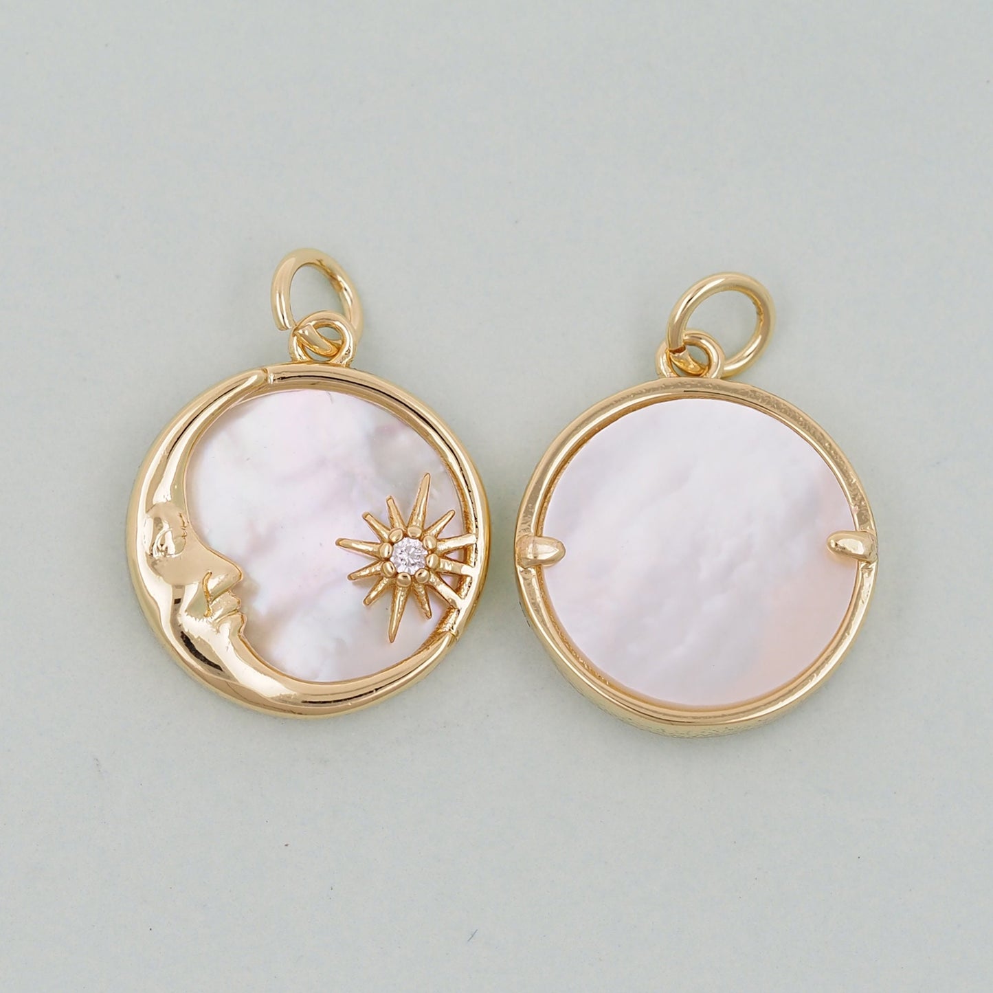 Gold Round Moon Sun Charms,18K Gold Filled Round Pendant,Moon Charm Bracelet Necklace for DIY Jewelry Making Supply