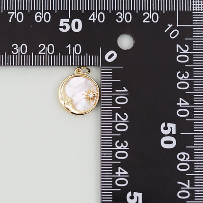 Gold Round Moon Sun Charms,18K Gold Filled Round Pendant,Moon Charm Bracelet Necklace for DIY Jewelry Making Supply