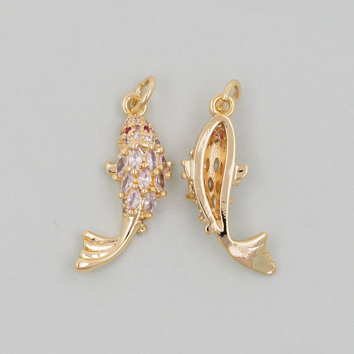 Gold Fish Charms,18K Gold Filled CZ fish Pendant,fish Charm Bracelet Necklace for DIY Jewelry Making Supply