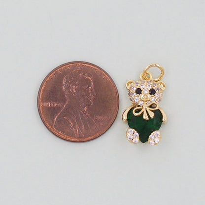 Gold Bear Charms,18K Gold Filled Bear Pendant,cute Heart Bear Charm Bracelet Necklace for DIY Jewelry Making Supply