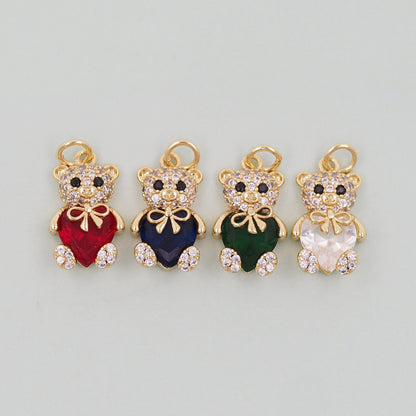Gold Bear Charms,18K Gold Filled Bear Pendant,cute Heart Bear Charm Bracelet Necklace for DIY Jewelry Making Supply