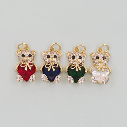 Gold Bear Charms,18K Gold Filled Bear Pendant,cute Heart Bear Charm Bracelet Necklace for DIY Jewelry Making Supply