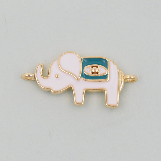Gold Elephant Charms,18K Gold Filled CZ Elephant Pendant,Enamel Elephant Connector Charm Bracelet Necklace for DIY Jewelry Making Supply