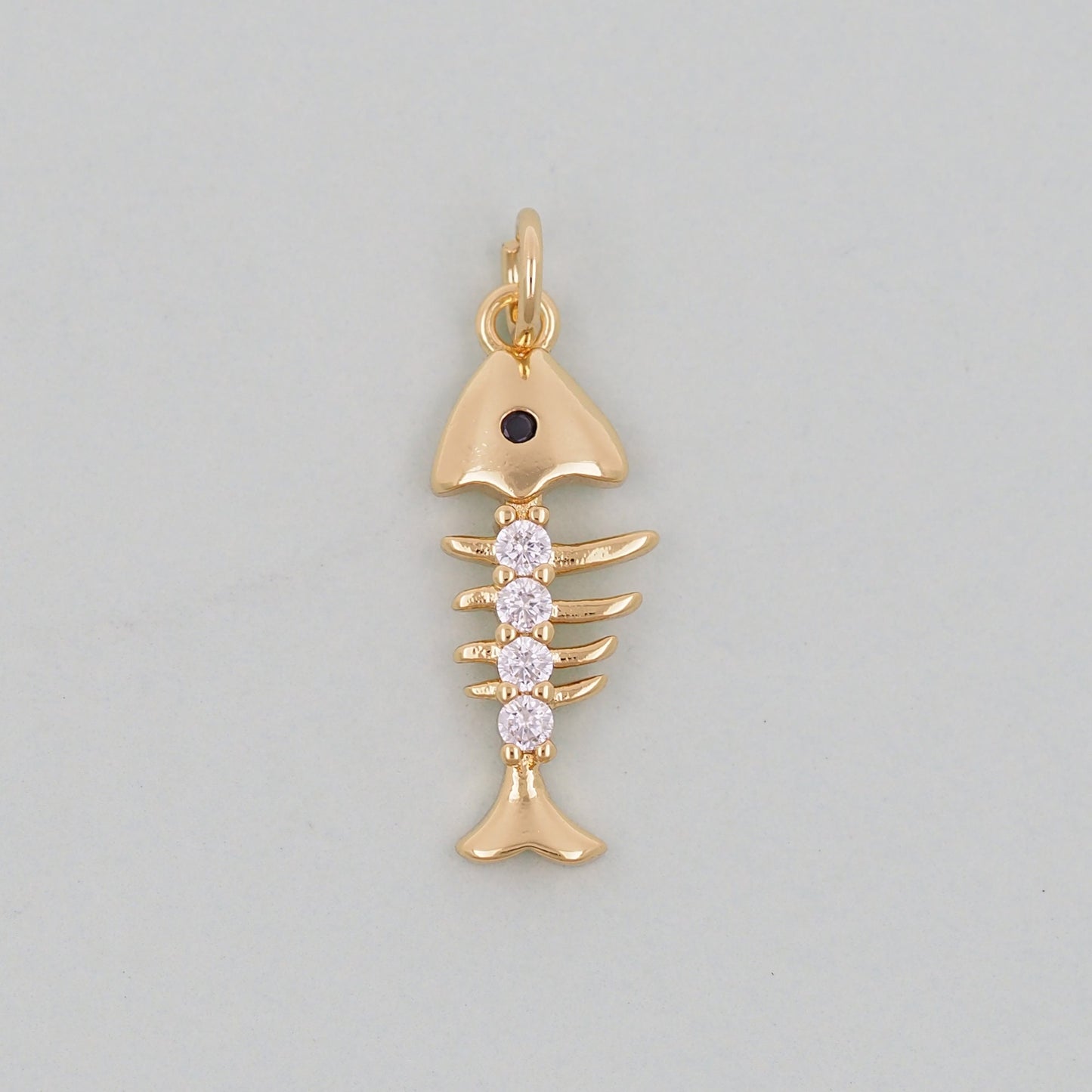 Gold fish bone Charms,18K Gold Filled CZ fish Pendant,fish Charm Bracelet Necklace for DIY Jewelry Making Supply