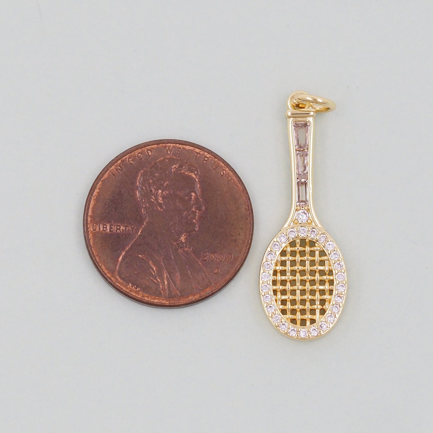 Gold tennis racket Charms,18K Gold Filled CZ tennis racket Pendant,tennis racket Charm Bracelet Necklace for DIY Jewelry Making Supply