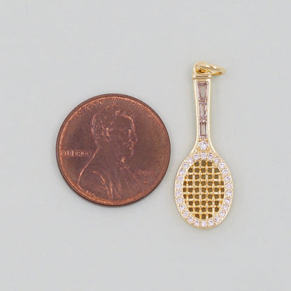 Gold tennis racket Charms,18K Gold Filled CZ tennis racket Pendant,tennis racket Charm Bracelet Necklace for DIY Jewelry Making Supply