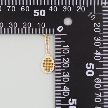 Gold tennis racket Charms,18K Gold Filled CZ tennis racket Pendant,tennis racket Charm Bracelet Necklace for DIY Jewelry Making Supply
