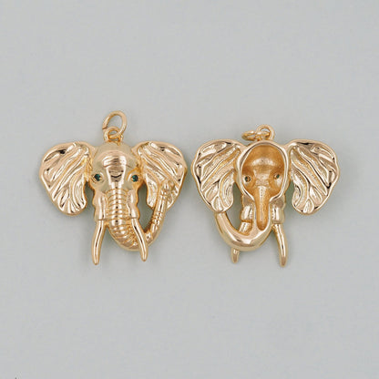 Gold Elephant Head Charms,18K Gold Filled CZ Elephant Pendant,Elephant Charm Bracelet Necklace for DIY Jewelry Making Supply