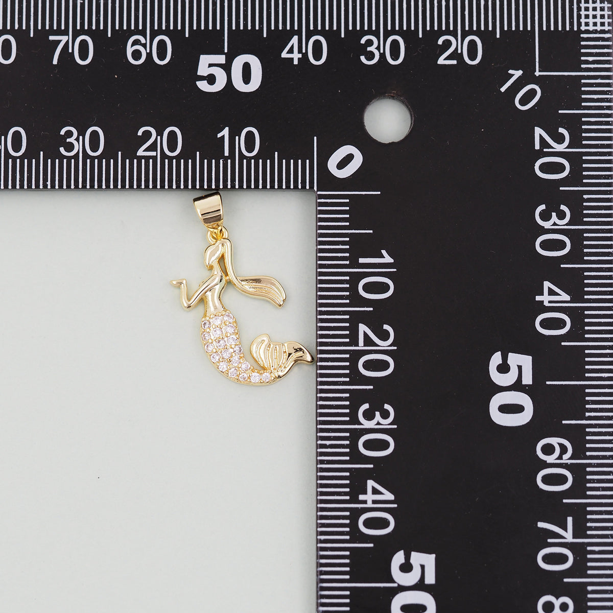 Gold Mermaid  Charms,18K Gold Filled Tail Pendant,CZ Micro Pave Mermaid Tail Charm Bracelet Necklace for DIY Jewelry Making S