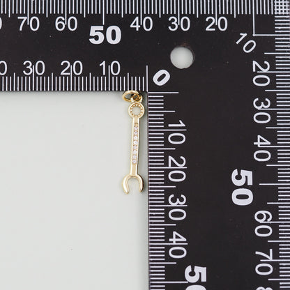 Gold wrench Charms,18K Gold Filled wrench Pendant,wrench Charm Bracelet Necklace for DIY Jewelry Making Supply