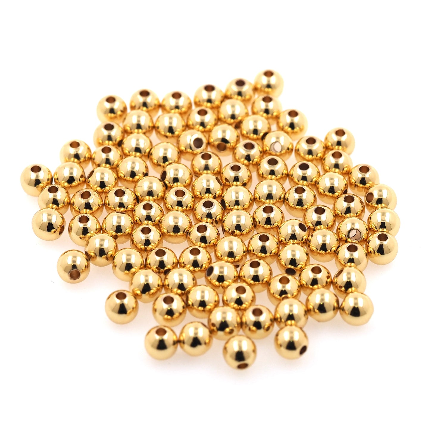 100pcs Gold Spacer Beads Charms,18K Gold Round Beads Bracelet Necklace for DIY Jewelry Making Supply