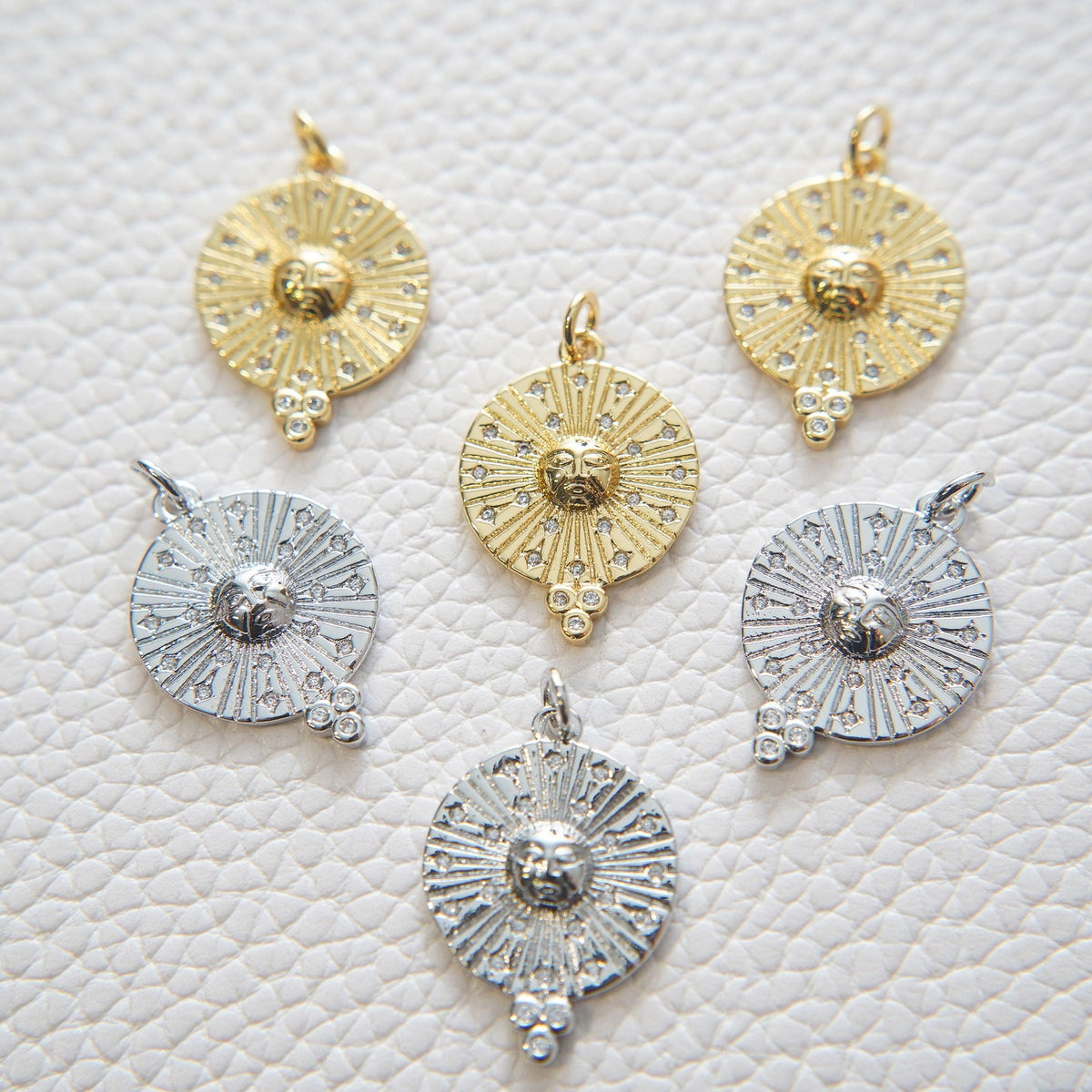 Gold Sun Charms,18K Gold Filled Round Coin Pendant,Celestial Charm Bracelet Necklace for DIY Jewelry Making Supply