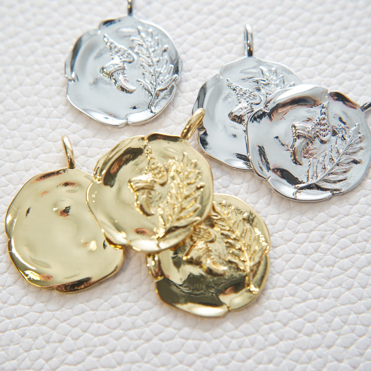 Gold Coin Charms,18K Gold Filled coin Pendant,Silver Round Coin Charm Bracelet Necklace for DIY Jewelry Making Supply
