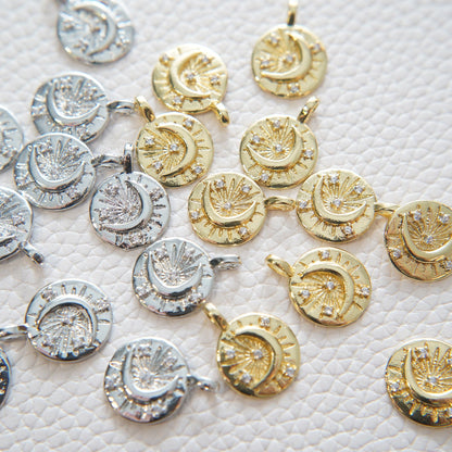 18K Gold Filled Moon CZ Charm Pendant for Jewelry Making