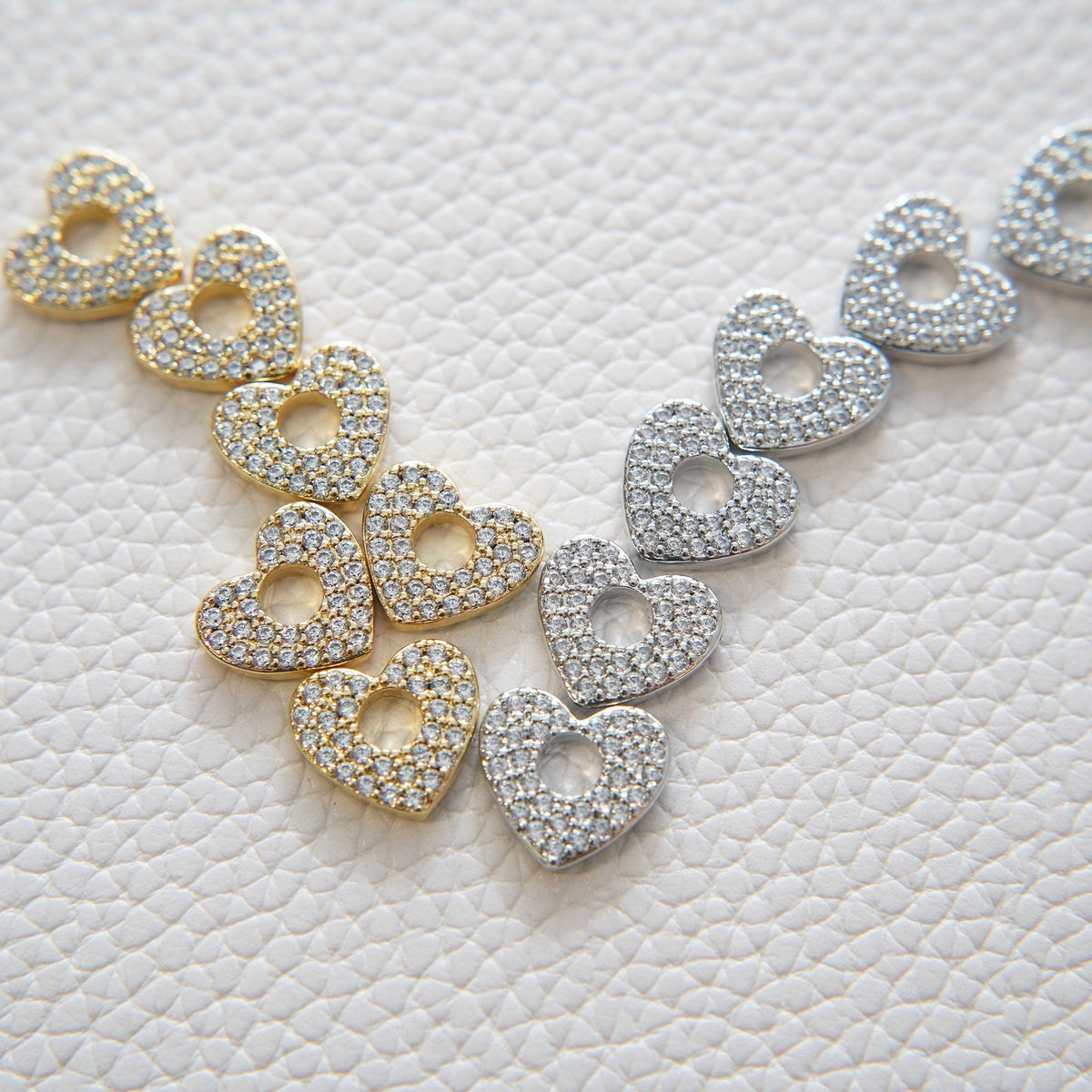 Gold Heart Beads Charms,18K Gold Filled CZ Heart Pendant,Heart Charm Bracelet Necklace for DIY Jewelry Making Supply