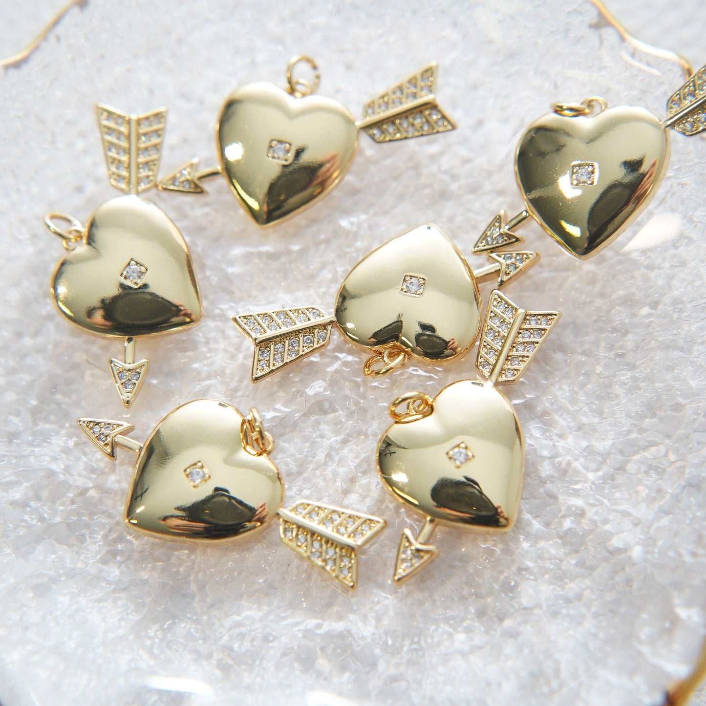 Gold Arrow Heart Charms,18K Gold Filled CZ Heart Pendant,Cupid Charm Bracelet Necklace for DIY Jewelry Making Supply
