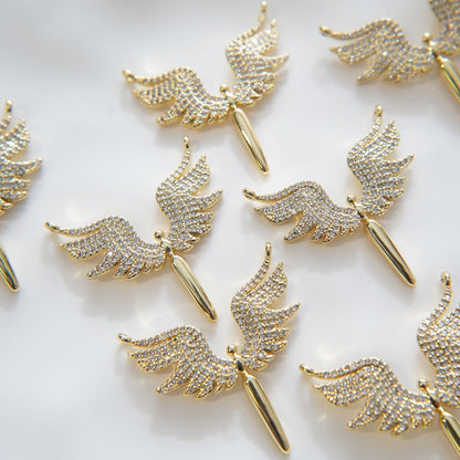 Gold Angel Charms,18K Gold Filled CZ Angel Pendant,Angel Charm Bracelet Necklace for DIY Jewelry Making Supply