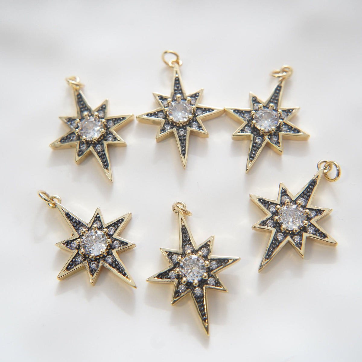 Gold Star Charms,18K Gold Filled Starburst Pendant,North Star Charm Bracelet Necklace for DIY Jewelry Making Supply