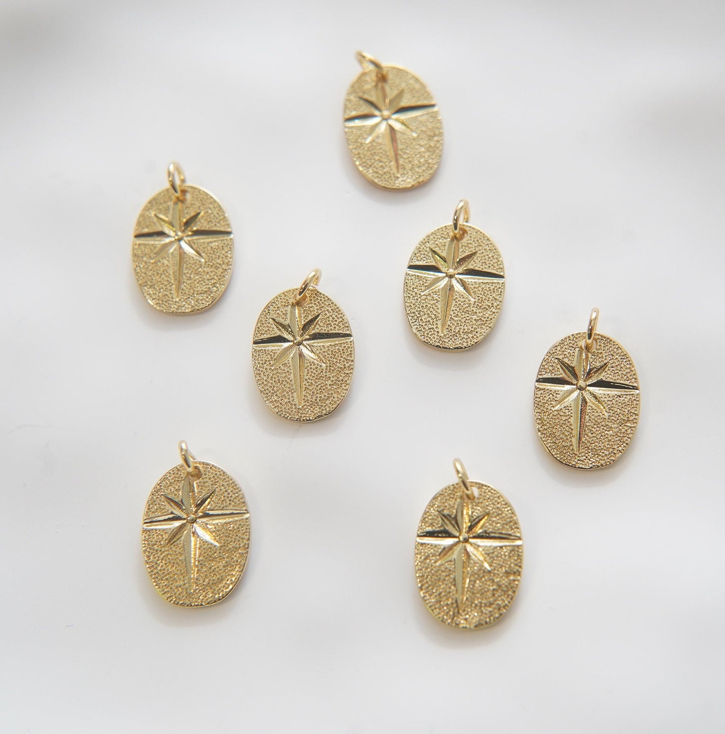 Gold Oval Star Charms,18K Gold Filled Starburst Pendant,North Star Charm Bracelet Necklace for DIY Jewelry Making Supply