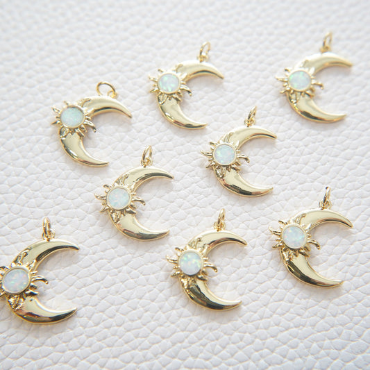 Gold Moon Charms,18K Gold Filled CZ Moon Pendant,Celestial Charm Bracelet Necklace for DIY Jewelry Making Supply