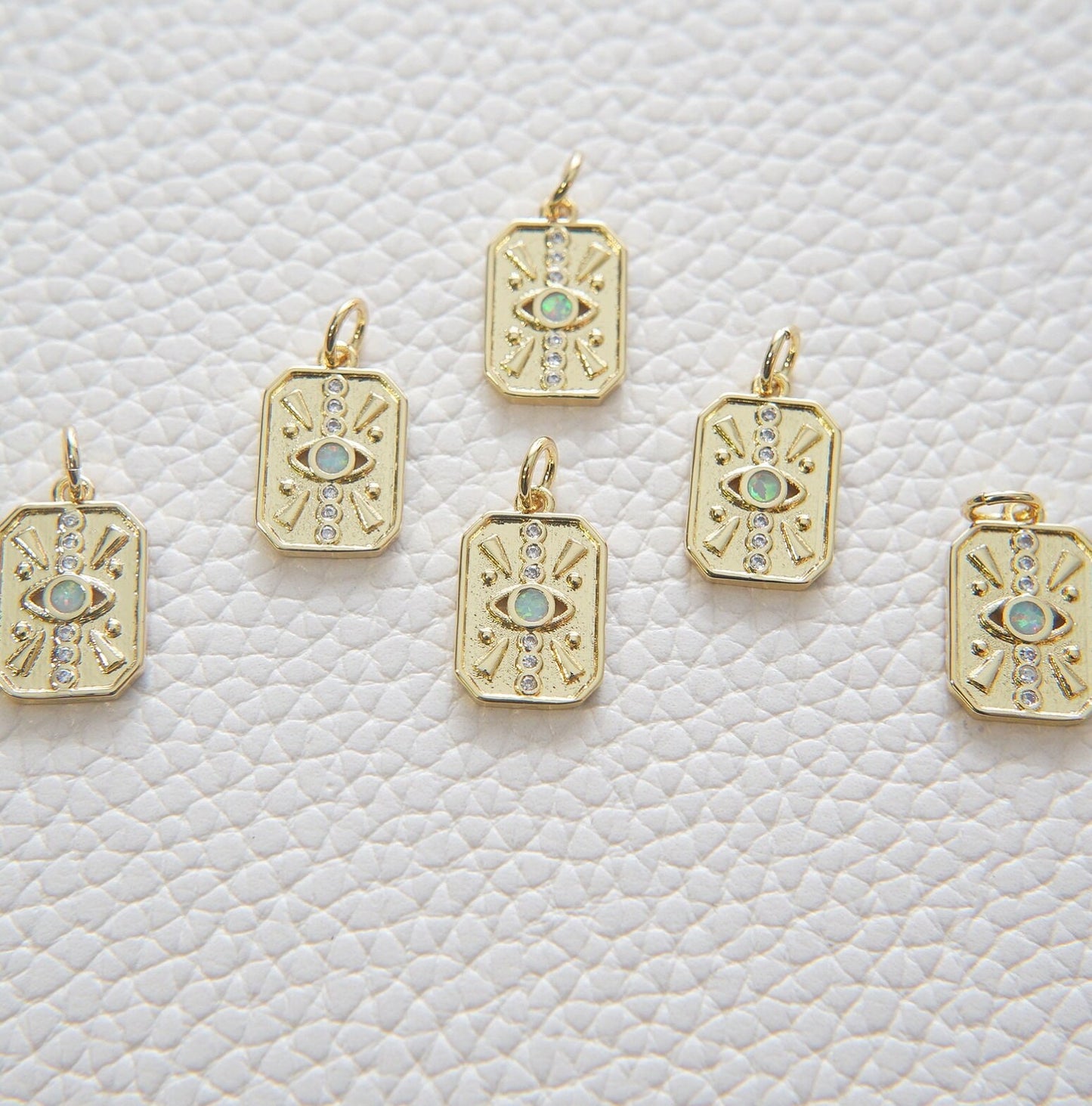 Gold Rectangle Evil Eye Charms,18K Gold Filled Evil Eye Pendant,Evil Eye Charm Bracelet Necklace for DIY Jewelry Making Supply