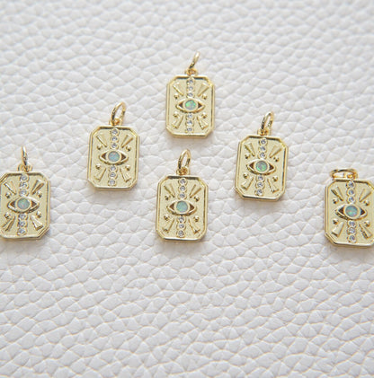 Gold Rectangle Evil Eye Charms,18K Gold Filled Evil Eye Pendant,Evil Eye Charm Bracelet Necklace for DIY Jewelry Making Supply