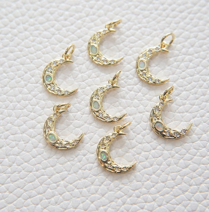 18K Gold Filled Cubic Zirconia Moon Charm Pendant for Jewelry Making