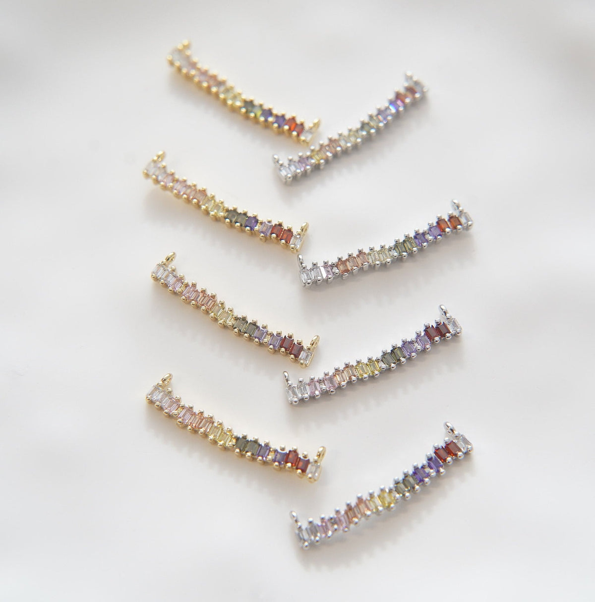Gold Rectangle Charms,18K Gold Filled CZ rectangle Pendant,Strip crystal Charm Bracelet Necklace for DIY Jewelry Making Suppl