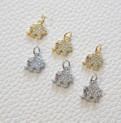 18K Gold Filled Elephant CZ Charm Pendant for Jewelry Making