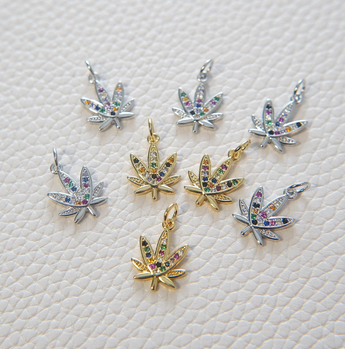 Gold Marijuana Leaf Charms,18K Gold Filled Weed Pendant,Silver lotus Charm Bracelet Necklace for DIY Jewelry Making Supply