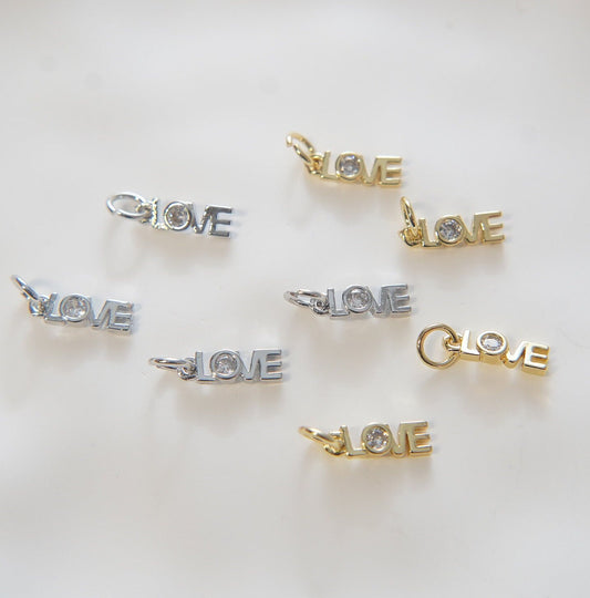 Gold Love Charms,18K Gold Filled Love Pendant,Silver Love Charm Bracelet Necklace for DIY Jewelry Making Supply