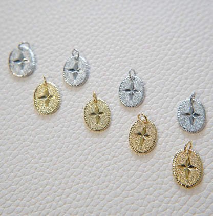 Gold Oval Star Charms,18K Gold Filled Starburst Pendant,North Star Charm Bracelet Necklace for DIY Jewelry Making Supply