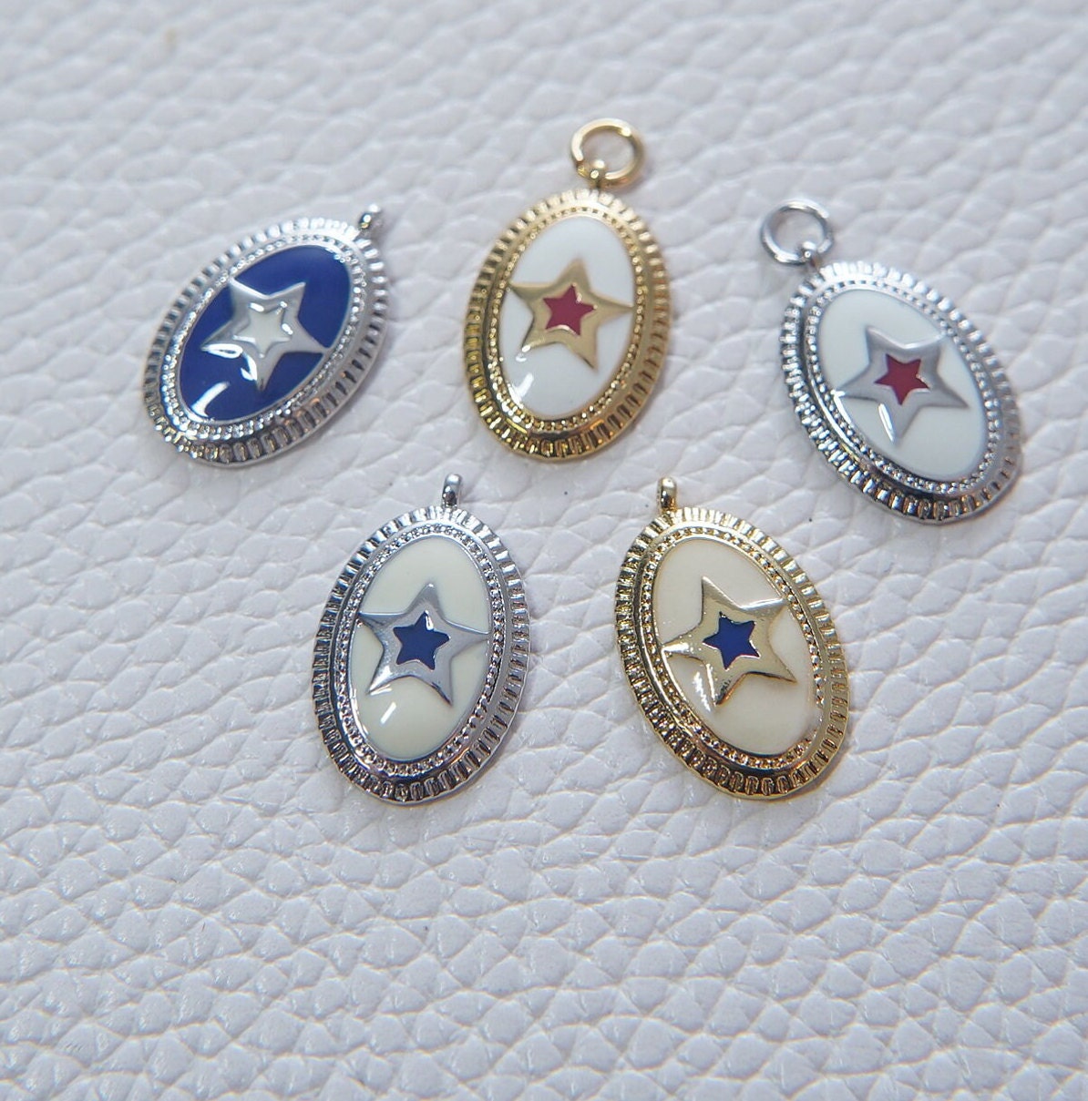 Gold Oval Star Charms,18K Gold Filled Star Pendant,Silver Star Charm Bracelet Necklace for DIY Jewelry Making Supply