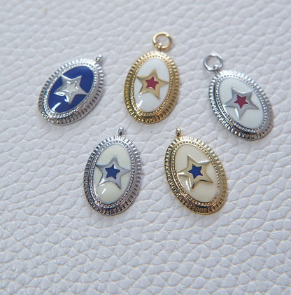Gold Oval Star Charms,18K Gold Filled Star Pendant,Silver Star Charm Bracelet Necklace for DIY Jewelry Making Supply