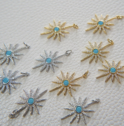 Gold Star Charms,18K Gold Filled Starburst Pendant,North Star Charm Bracelet Necklace for DIY Jewelry Making Supply