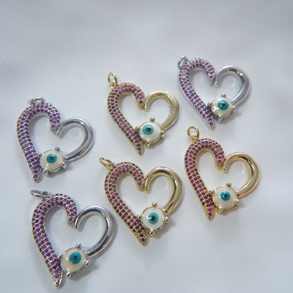 Gold Heart Charms,18K Gold Filled Heart Pendant,Heart Evil eye Charm Bracelet Necklace for DIY Jewelry Making Supply