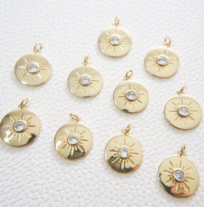 Gold Sun Charms,18K Gold Filled Sun Pendant,Celestial Charm Bracelet Necklace for DIY Jewelry Making Supply