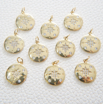 Gold Compass Charms,18K Gold Filled Starburst Pendant,North Star Charm Bracelet Necklace for DIY Jewelry Making Supply