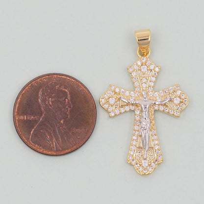 18K Gold Filled Cross Pendant,Cross Charm Bracelet Necklace for DIY Jewelry Making Supply