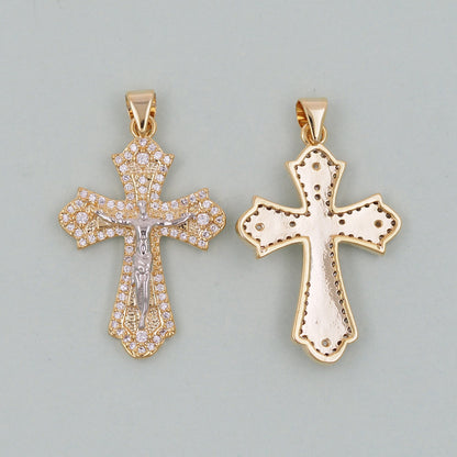 18K Gold Filled Cross Pendant,Cross Charm Bracelet Necklace for DIY Jewelry Making Supply