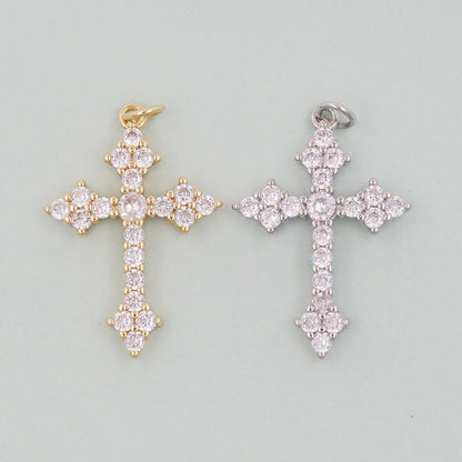 18K Gold Filled Cross Pendant,Cross Charm Bracelet Necklace for DIY Jewelry Making Supply