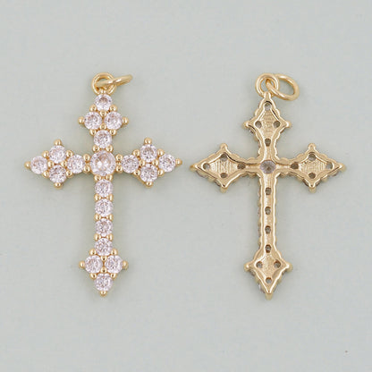 18K Gold Filled Cross Pendant,Cross Charm Bracelet Necklace for DIY Jewelry Making Supply