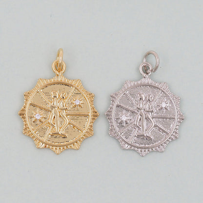 18K Gold Filled Gemini Pendant,Gemini Charm Bracelet Necklace for DIY Jewelry Making Supply