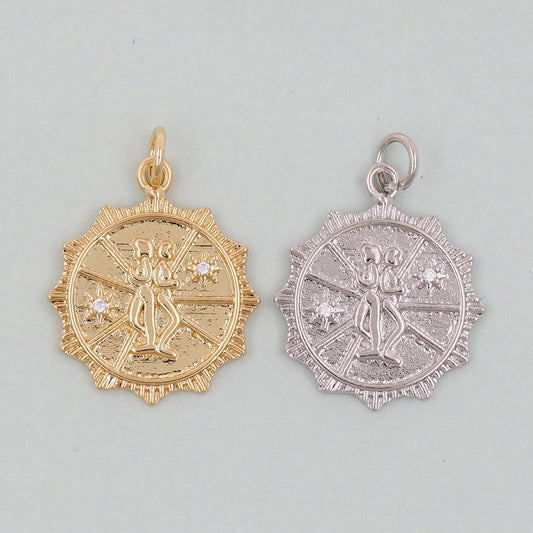 18K Gold Filled Gemini Pendant,Gemini Charm Bracelet Necklace for DIY Jewelry Making Supply