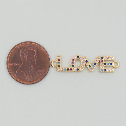 Gold Love Connector Charms,18K Gold Filled Love Pendant,Love Charm Bracelet Necklace for DIY Jewelry Making Supply
