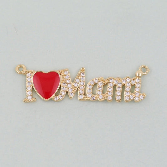 18K Gold Filled Mama Pendant,CZ Micro Pave Mama Charm Bracelet Necklace for DIY Jewelry Making Supply