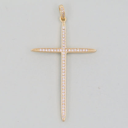 18K Gold Filled Cross Pendant,CZ Micro Pave Cross Charm Bracelet Necklace for DIY Jewelry Making Supply