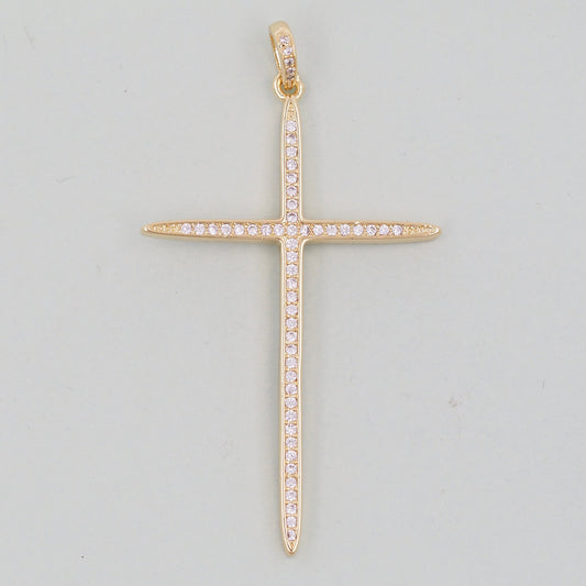 18K Gold Filled Cross Pendant,CZ Micro Pave Cross Charm Bracelet Necklace for DIY Jewelry Making Supply